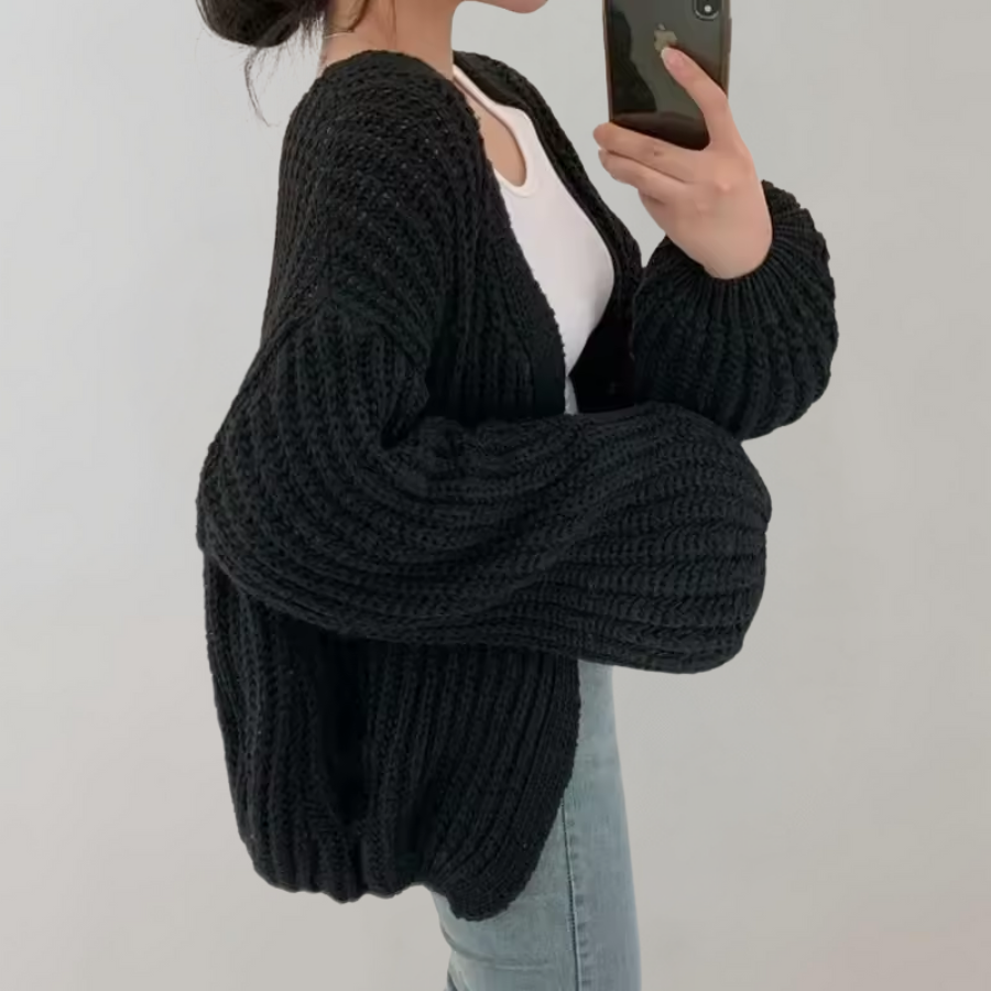 Damens Oversized Cardigan Chunky Stickad 2