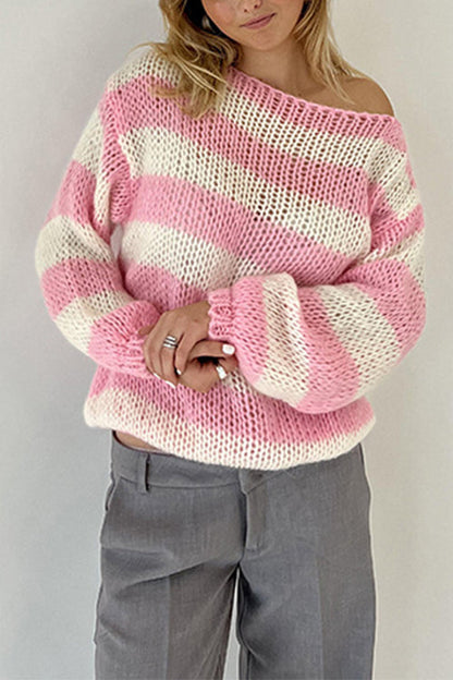 Damens Randiga Pullover Tröja med Drop Shoulder 10
