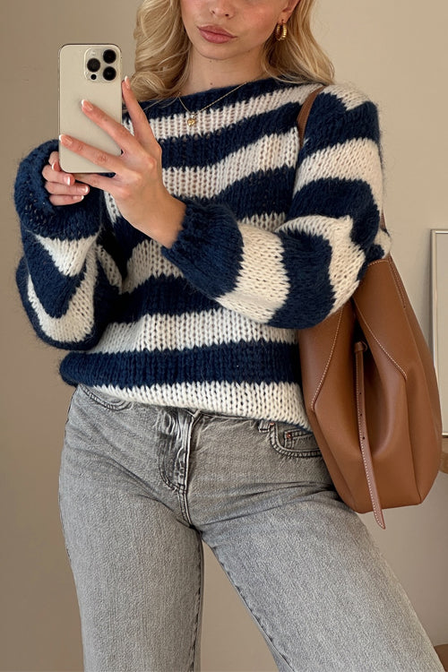 Damens Randiga Pullover Tröja med Drop Shoulder 3