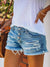 Damens Ripped Fringed Denim Shorts Mid Waist 1