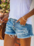 Damens Ripped Fringed Denim Shorts Mid Waist 2