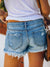 Damens Ripped Fringed Denim Shorts Mid Waist 3