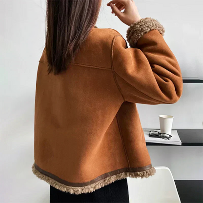 Damens Shearling Jacka med Knäppning 1