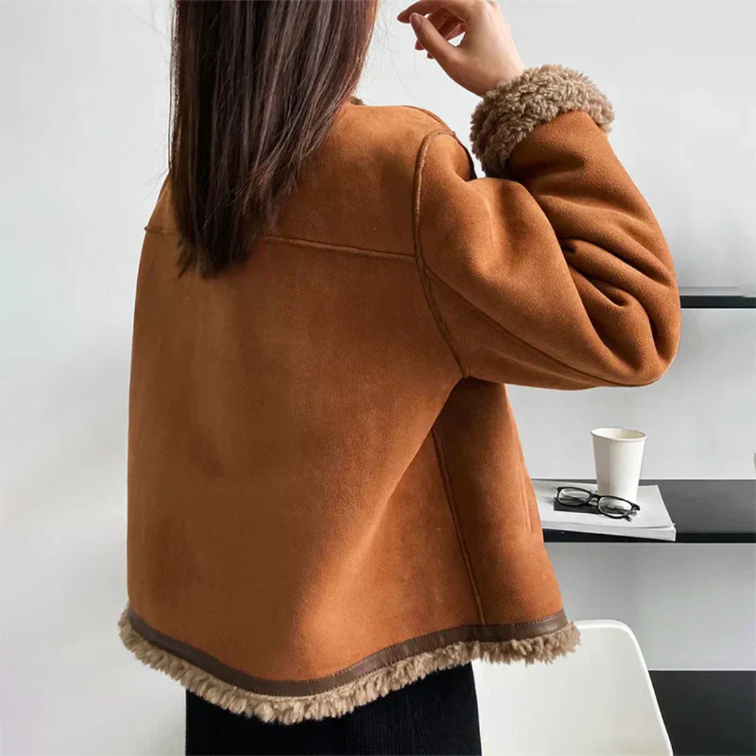Damens Shearling Jacka med Knäppning 1