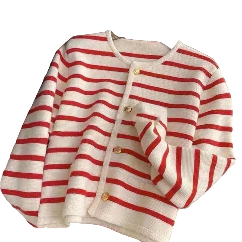 Damens Stickad Kavaj O-hals Långärmad Kort Modell 2