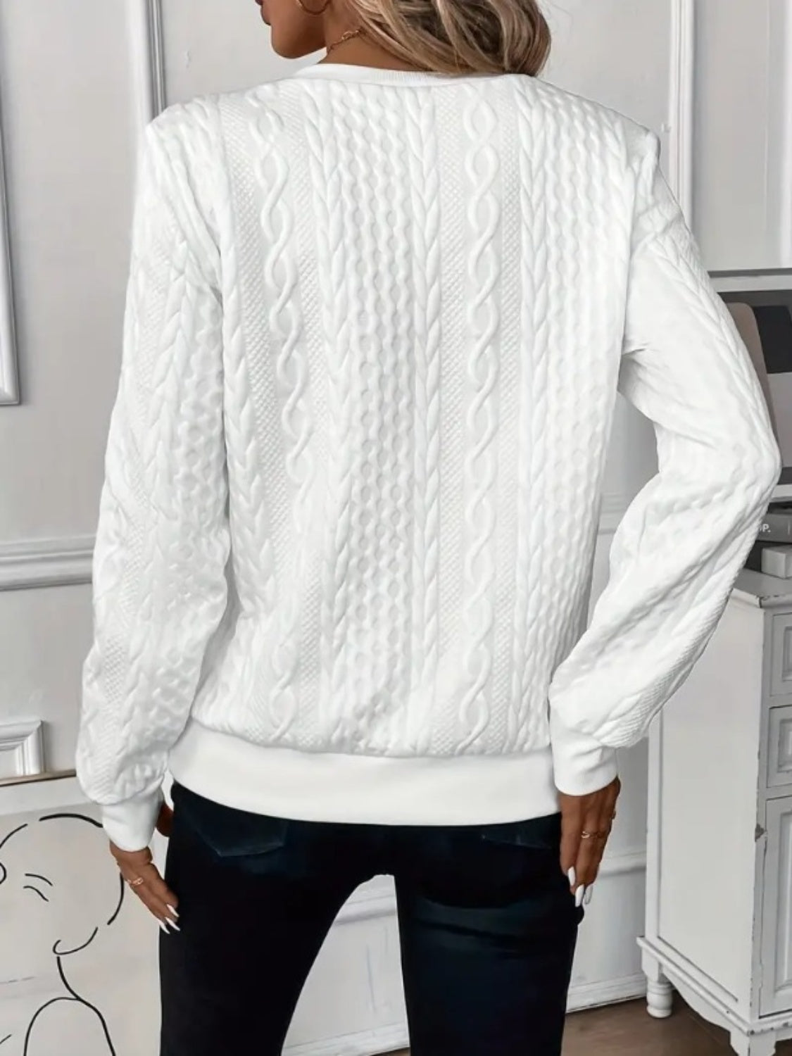 Damens Sweatshirt med Halv Dragkedja och Textur 1