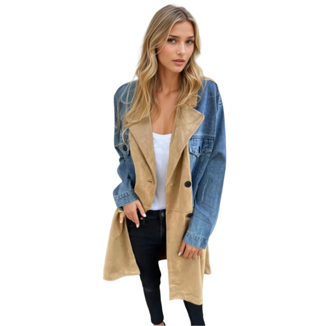 Damens Trench Coat i Denim med Två Färger 0
