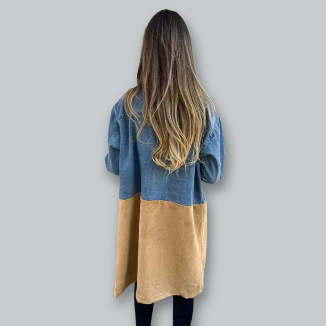 Damens Trench Coat i Denim med Två Färger 1
