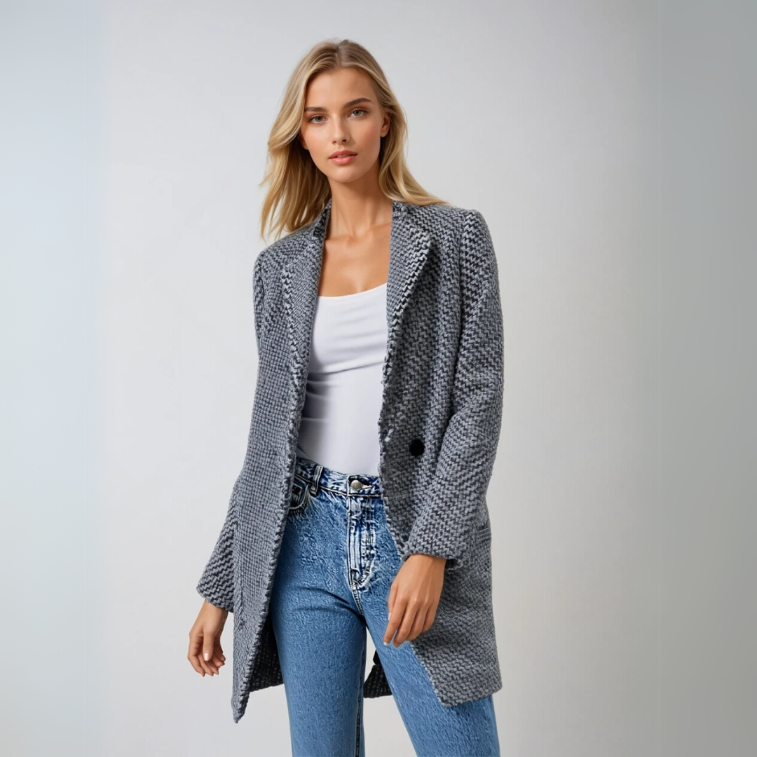 Damens Vinterkappa Houndstooth Ull 1