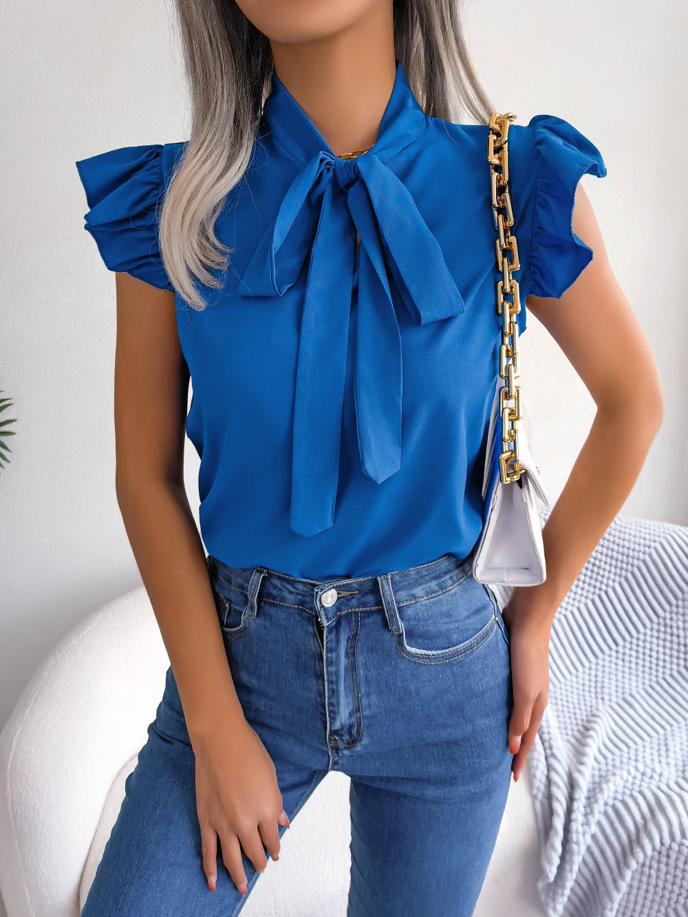 Damer Blus med Volanger och V-ringning 5