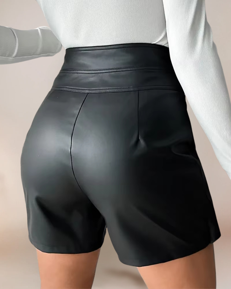 Damer Högmidjade Shorts Patchworkdesign PU Polyester 2