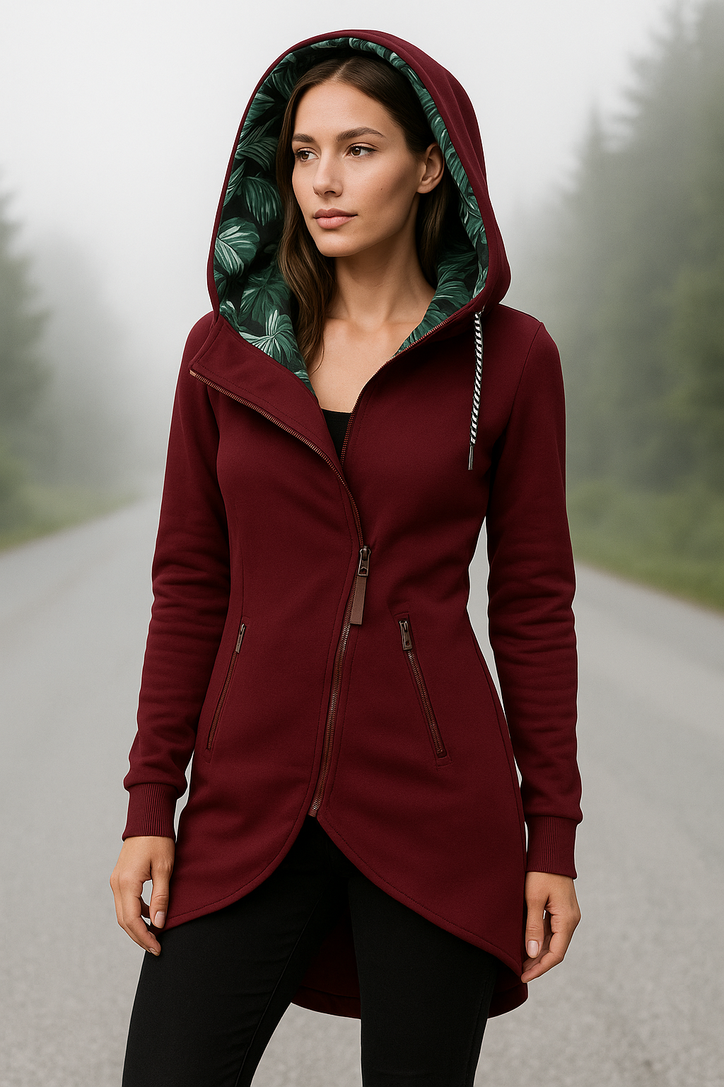Damer Hoodie Blommönster Vattentålig Tyg 2
