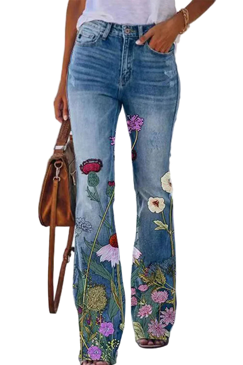 Damer Jeans med Blommig Fickdetalj 0
