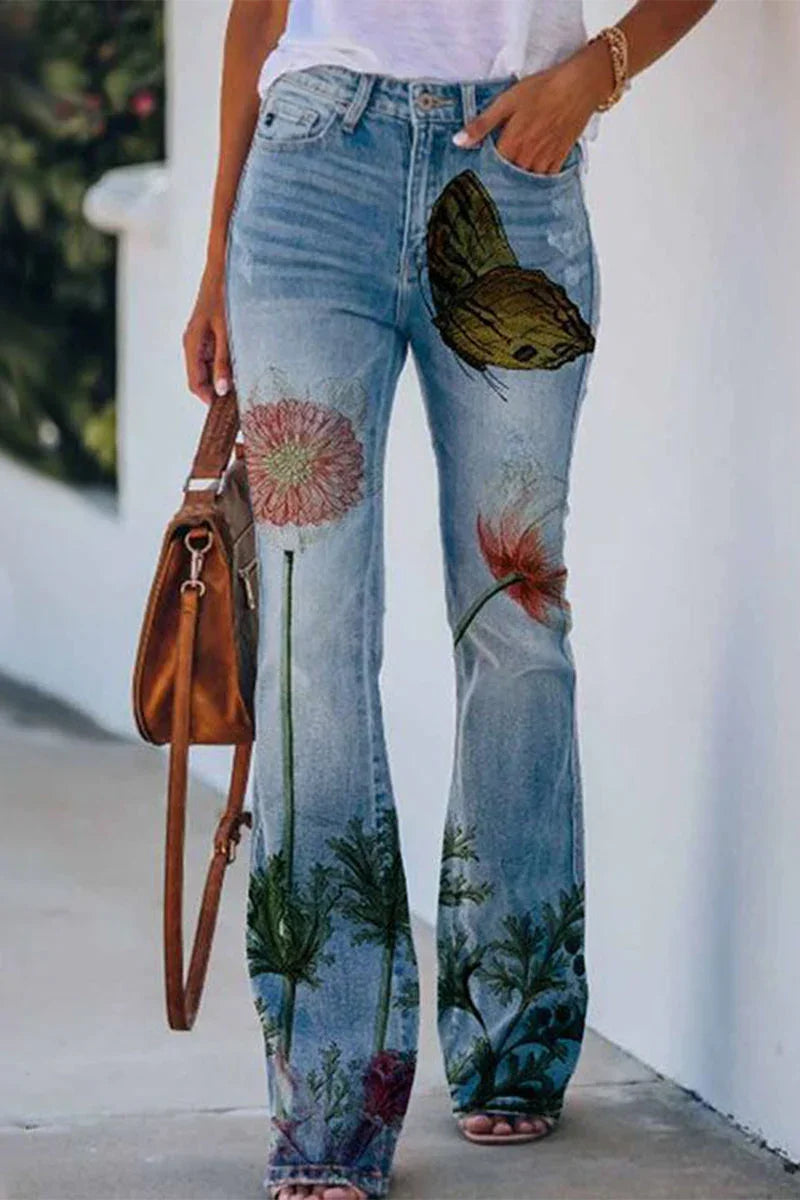 Damer Jeans med Blommig Fickdetalj 2