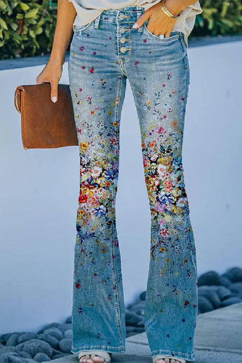 Damer Jeans med Blommig Fickdetalj 3