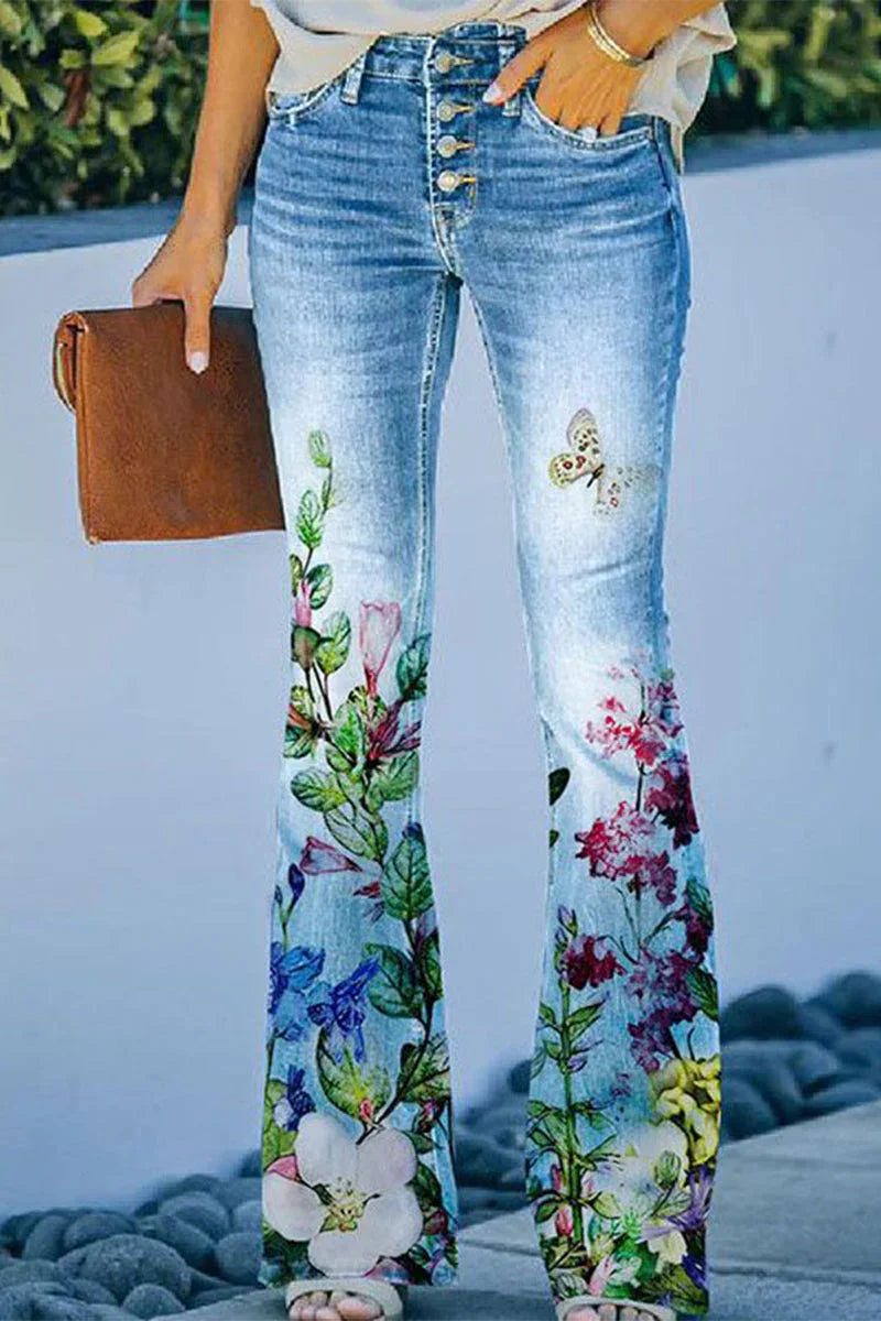 Damer Jeans med Blommig Fickdetalj 4