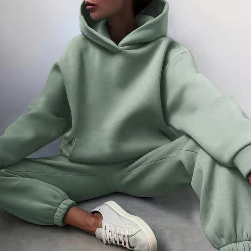 Damer Jogging Set Mjuk Design Hoodie och Byxor 3
