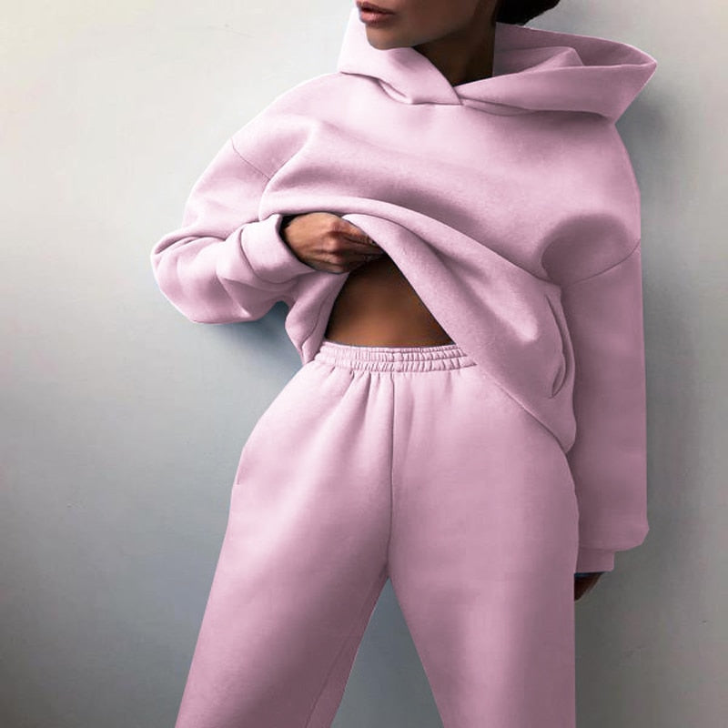 Damer Jogging Set Mjuk Design Hoodie och Byxor 5