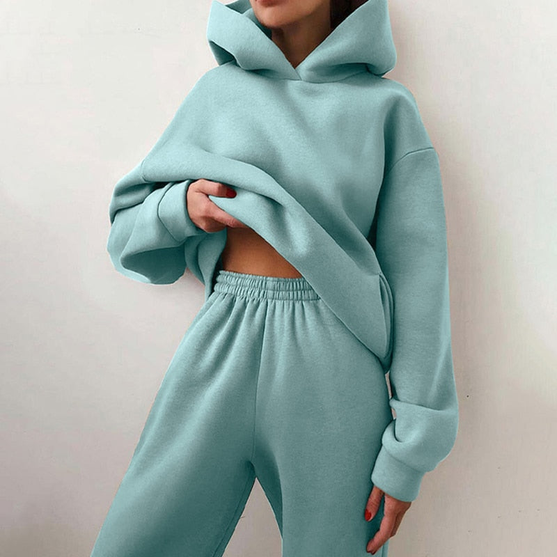 Damer Jogging Set Mjuk Design Hoodie och Byxor 6