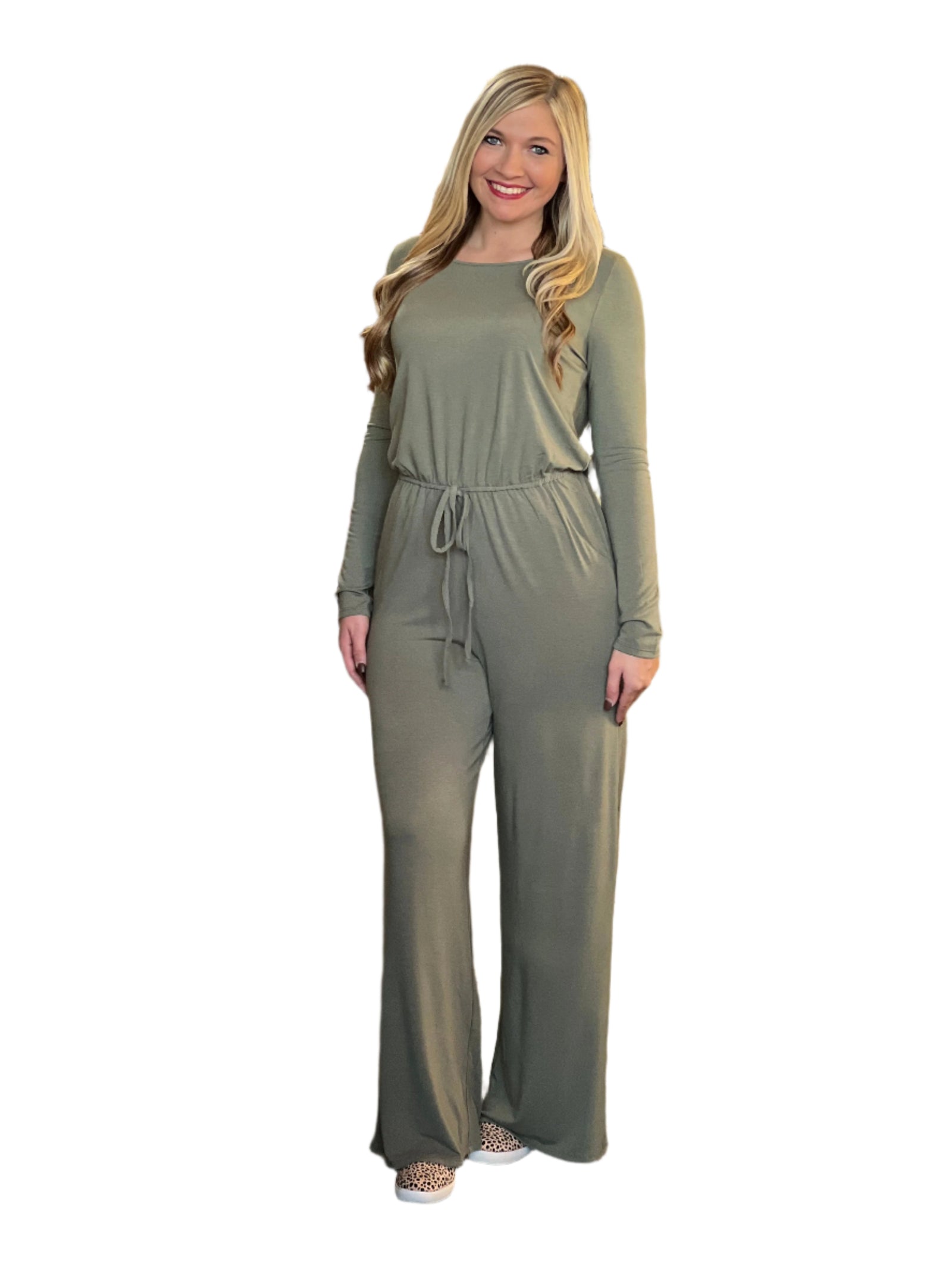 Damer Jumpsuit Långärmad Mjuk Material Oliv 0