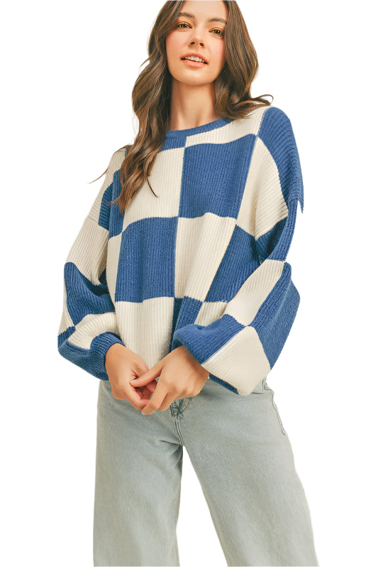 Damer Oversized Pullover Rutigt Mjuk Fiber 0