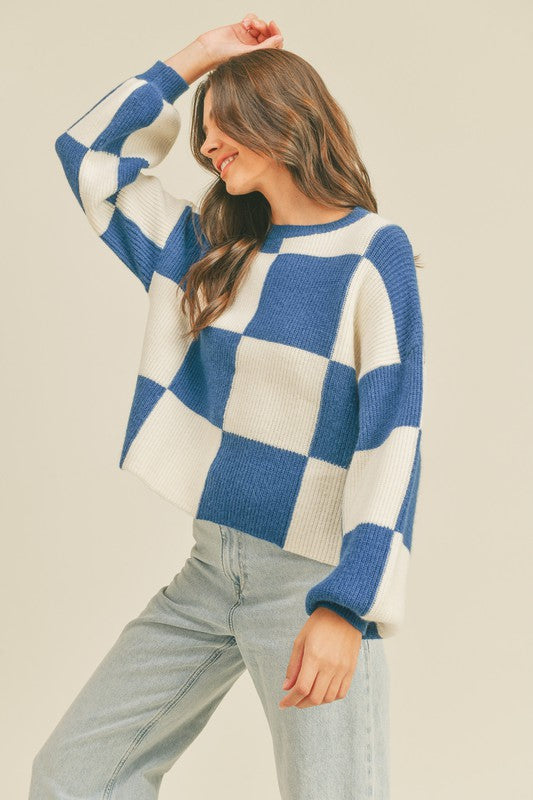 Damer Oversized Pullover Rutigt Mjuk Fiber 1