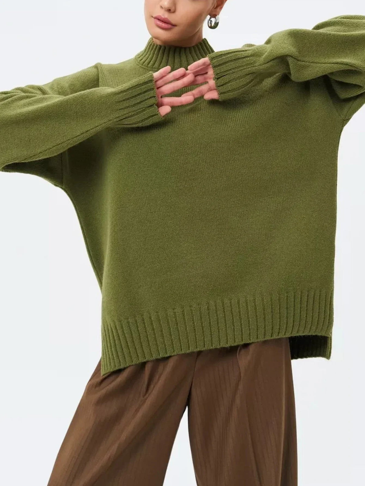 Damer Oversized Tröja med Halvhög Hals 6