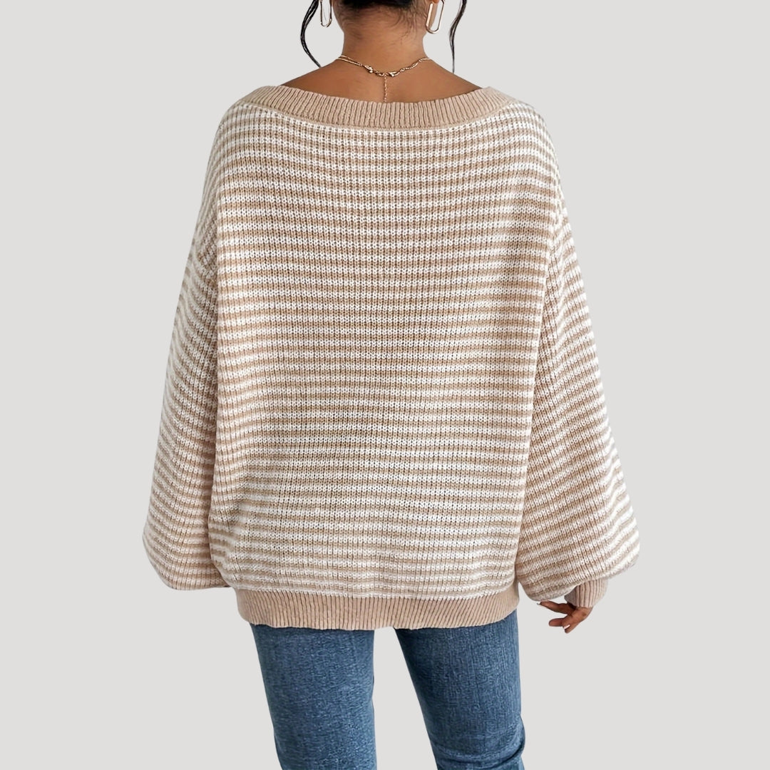 Damer Oversized Tröja med Randig Design 4
