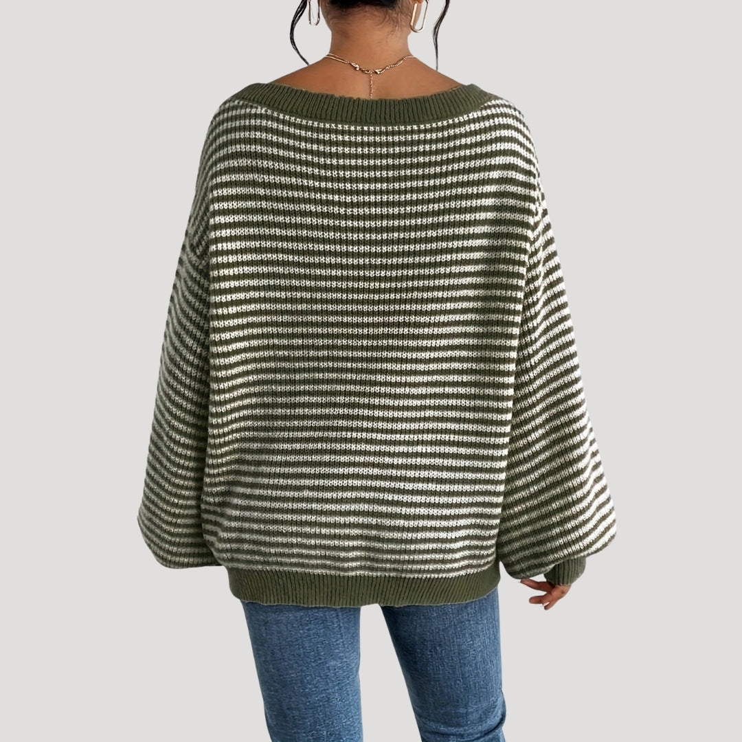 Damer Oversized Tröja med Randig Design 6