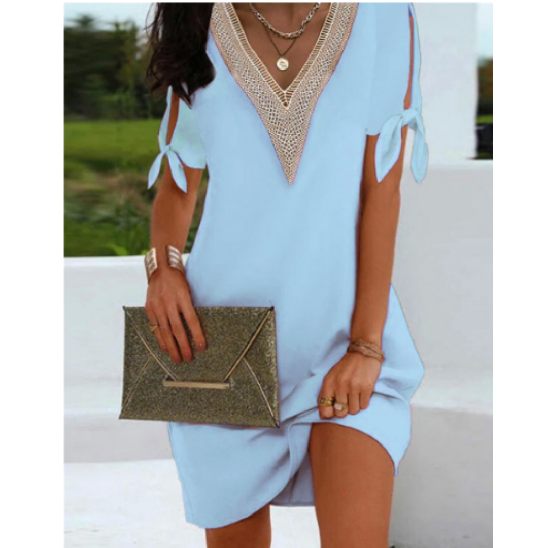 Damer Tunikaklänning V-Ausschnitt Bindeärmar Mjuk Material 2