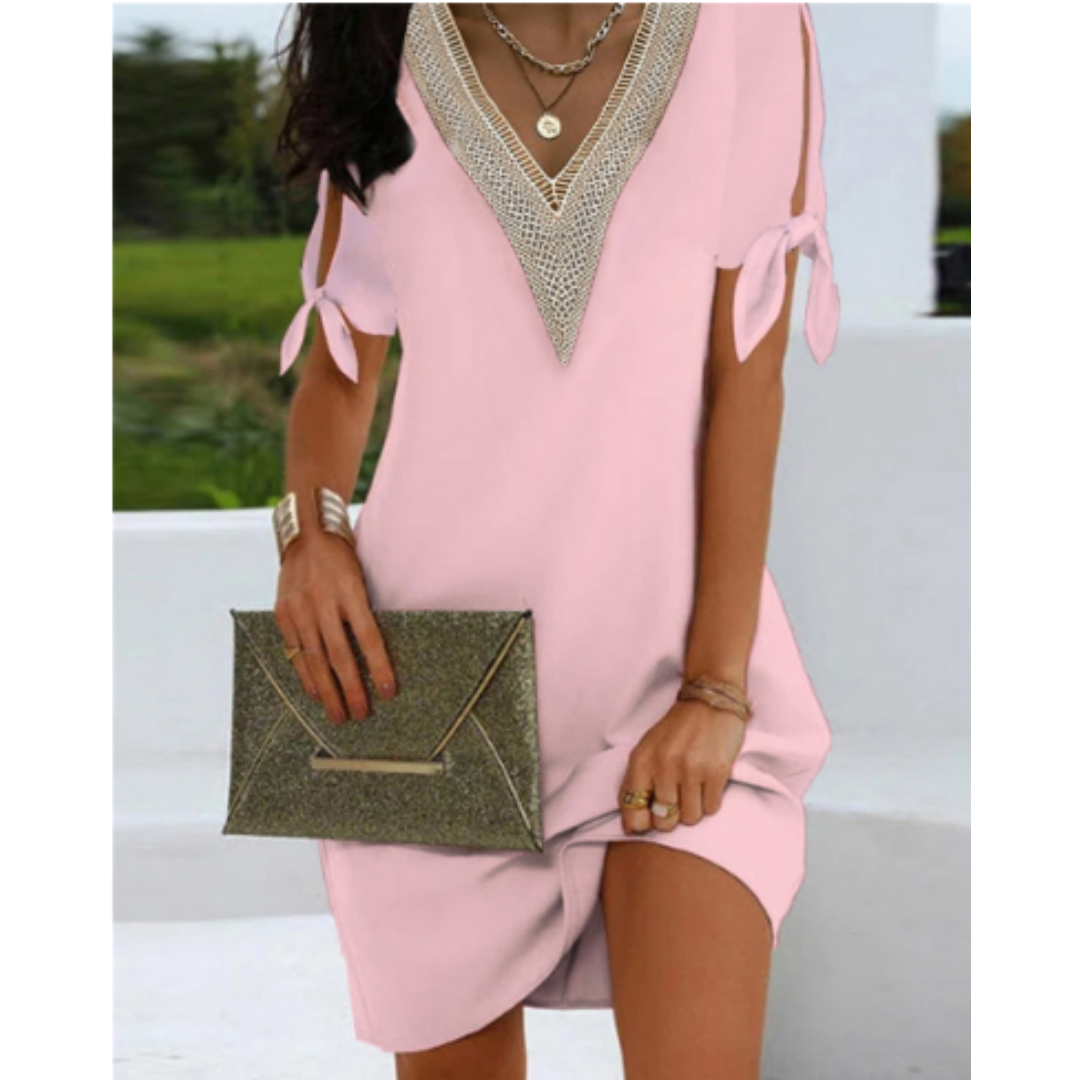 Damer Tunikaklänning V-Ausschnitt Bindeärmar Mjuk Material 3