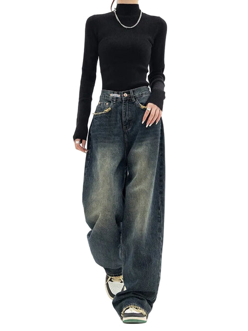 Damer Vintage Baggy Jeans Casual Stil 0