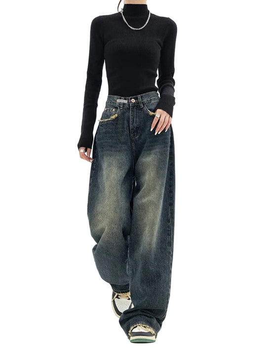 Damer Vintage Baggy Jeans Casual Stil 0