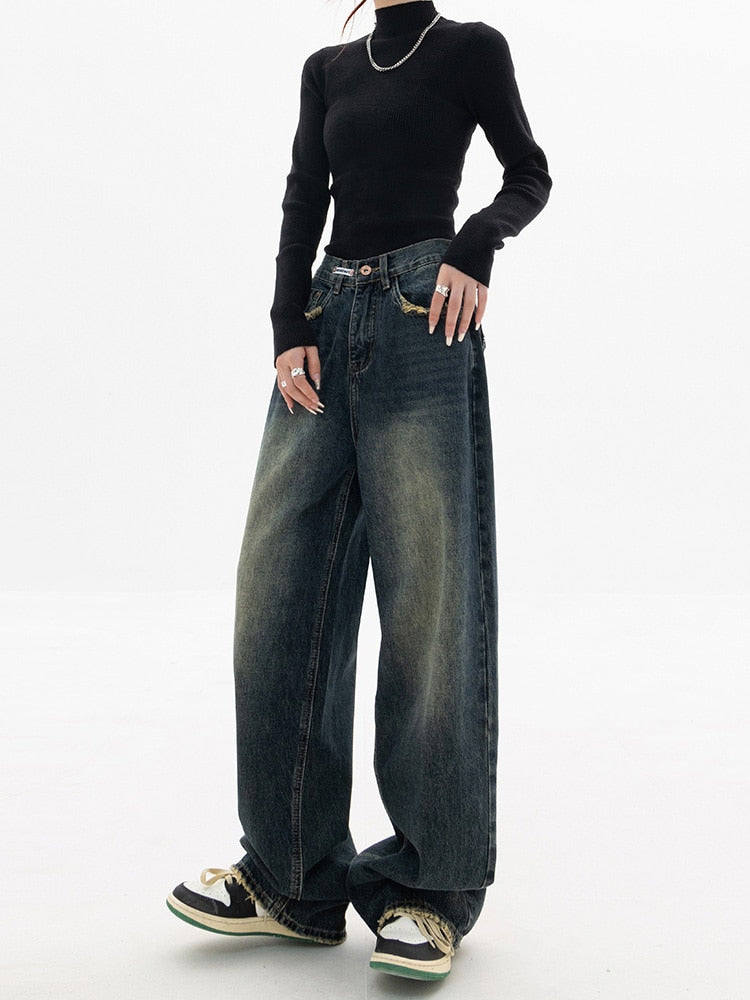 Damer Vintage Baggy Jeans Casual Stil 1