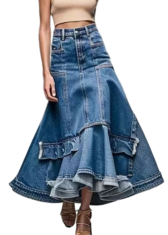 Damernas A-linjeformade Denimkjol med Hög Midja 0