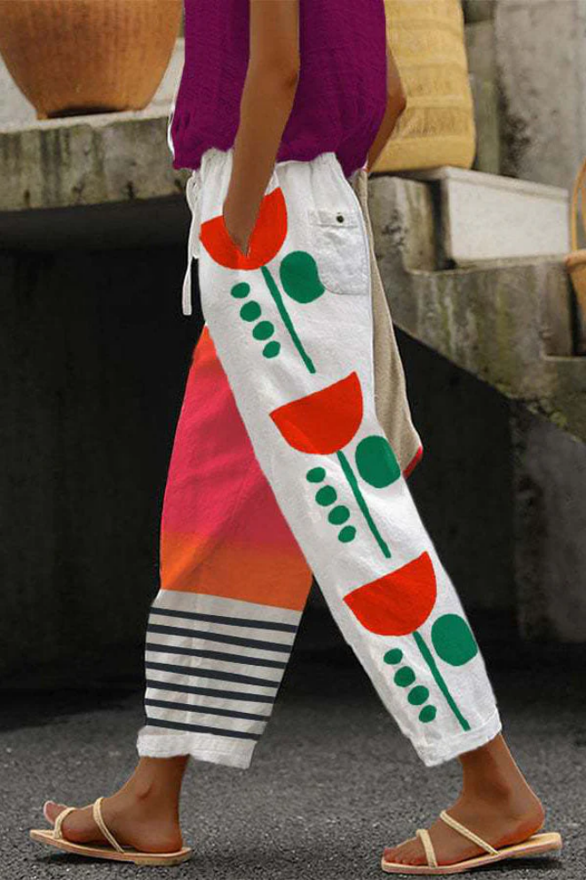 Damernas Byxor med Unik Tryck och Knappfickor 1