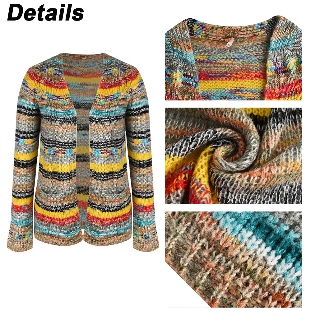 Damernas Cardigan Lätt Stickad Multifärgad 4