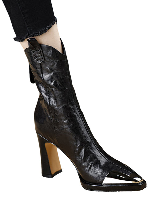 Damernas Chunky Heel Stövlar i Skinn 0