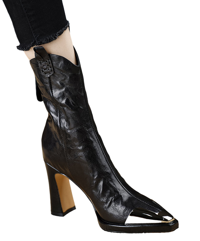 Damernas Chunky Heel Stövlar i Skinn 0