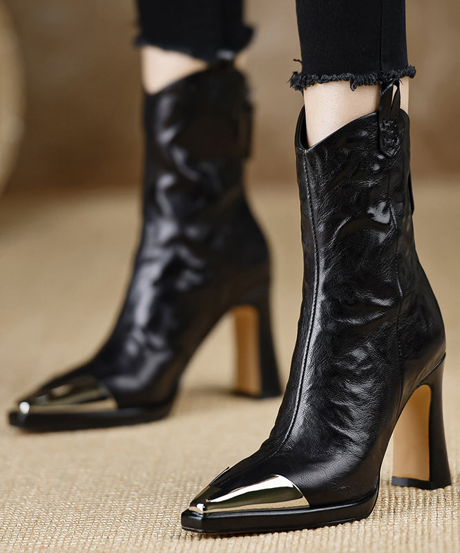 Damernas Chunky Heel Stövlar i Skinn 2