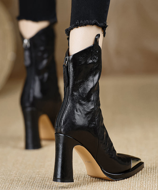 Damernas Chunky Heel Stövlar i Skinn 4