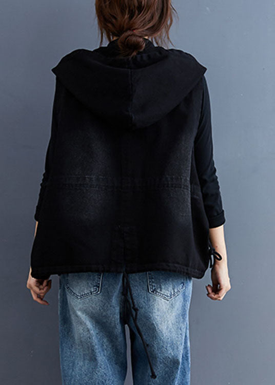 Damernas Denim Trenchväst med Huva och Knappar 3