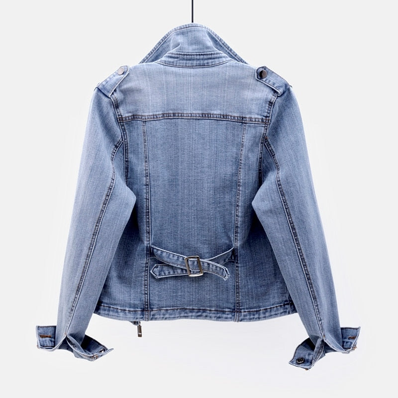 Damernas Denimjacka Asymmetrisk Dragkedja Kraftigt Vävt Tyg 2