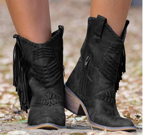 Damernas Fransenstiefel i Västerländsk Stil 0