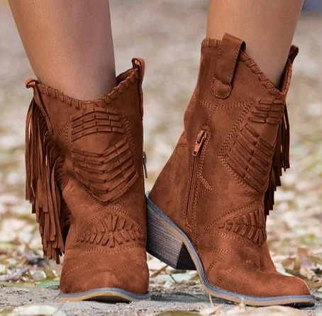 Damernas Fransenstiefel i Västerländsk Stil 3