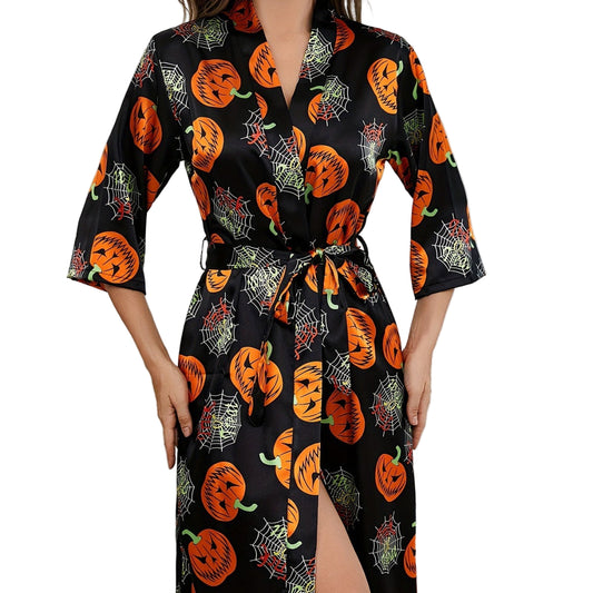 Damernas Halloween Klänning Med Pumpa Mönster Lätt Tyg 0