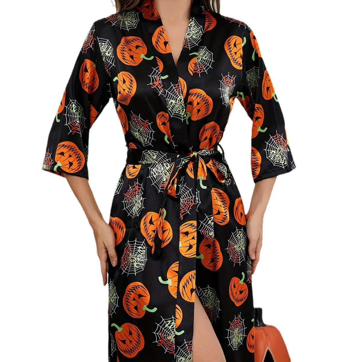 Damernas Halloween Klänning Med Pumpa Mönster Lätt Tyg 5