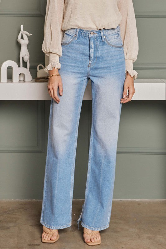 Damernas Högmidjade 90-tals Flared Jeans Ljus Denim 2