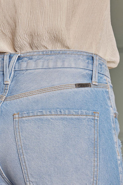 Damernas Högmidjade 90-tals Flared Jeans Ljus Denim 3