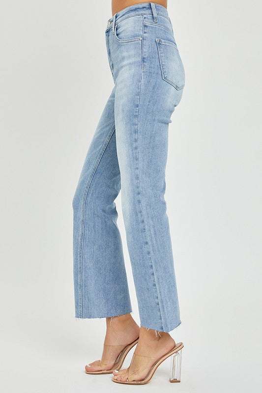 Damernas Högmidjade Cropped Flare Jeans i Ljus Denim 3